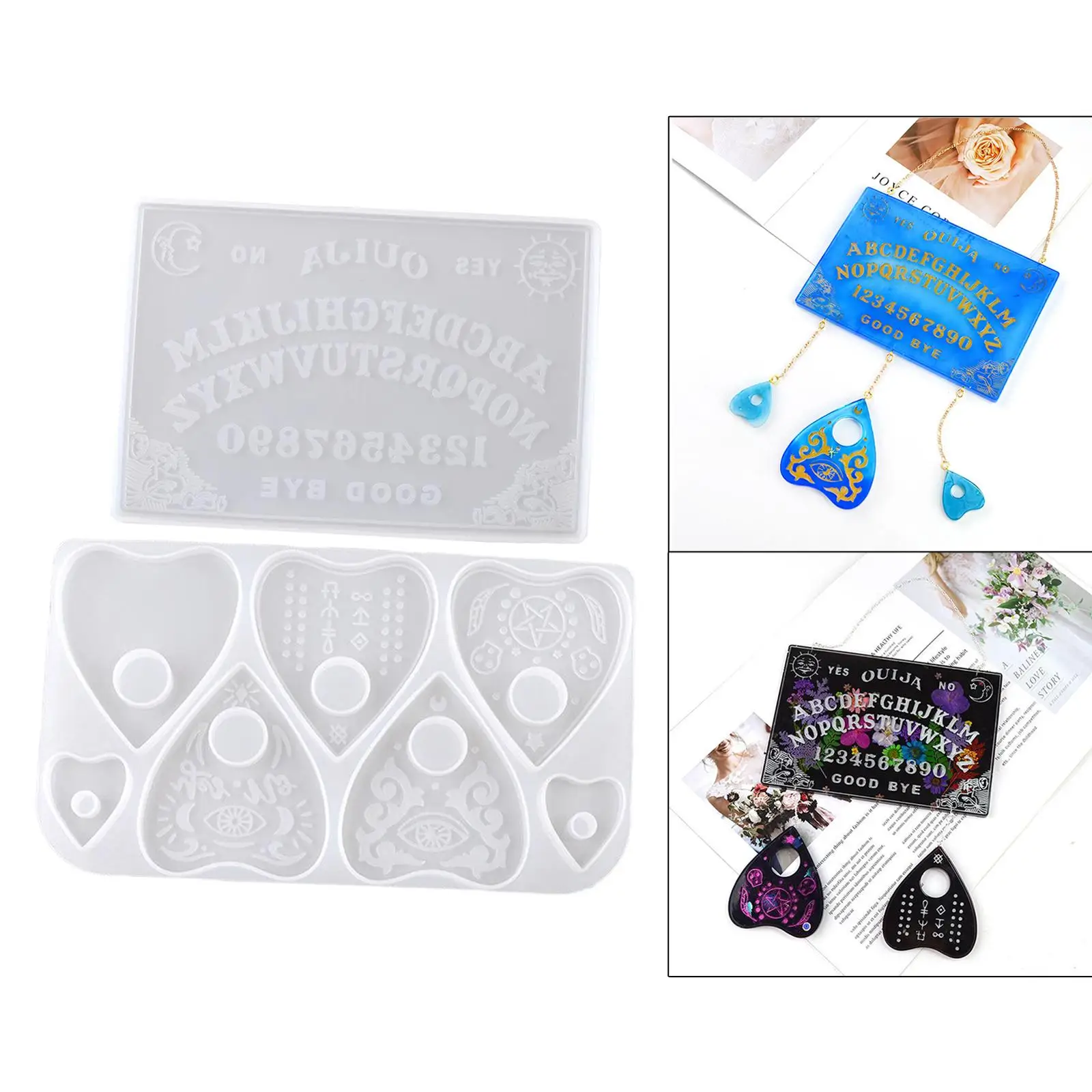 2x Keychain ,Witchcraft Board Heart Pendant Keychain Ouijas Planchette with Hole Silicone Art Crafts