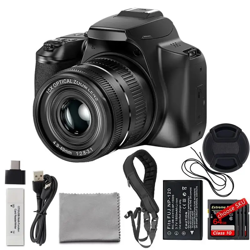 New Digital Camera 4K 64MP SLR Camera Digital Photography Camera 10X Optical Zoom Youtuber Camera Webcam Digital Photography