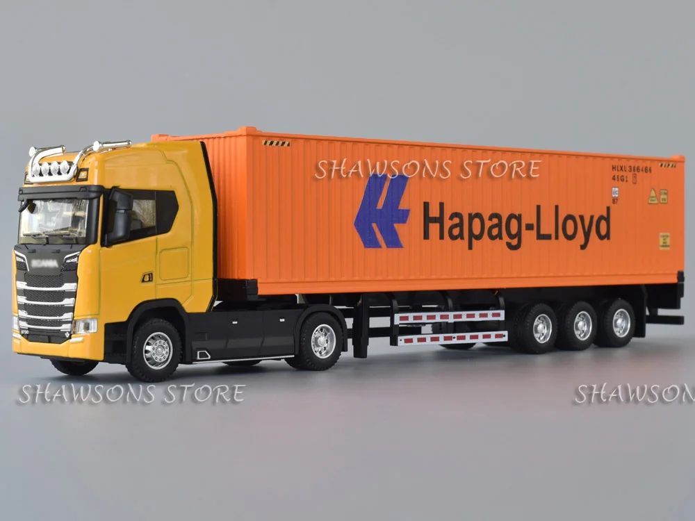 1:50 Diecast Model Semi Truck Toys S730 Tractor With Metal Container Trailer Miniature Replica Pull Back Sound Light