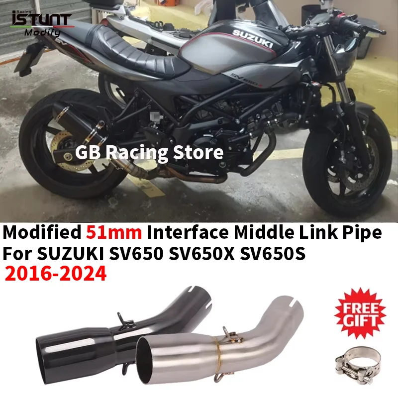 Pot d'échappement Slip-On pour moto SUZUKI SV650 SV650X SV650S SV 650 2016 - 2024, avec tube de liaison intermédiaire modifié de 51 mm