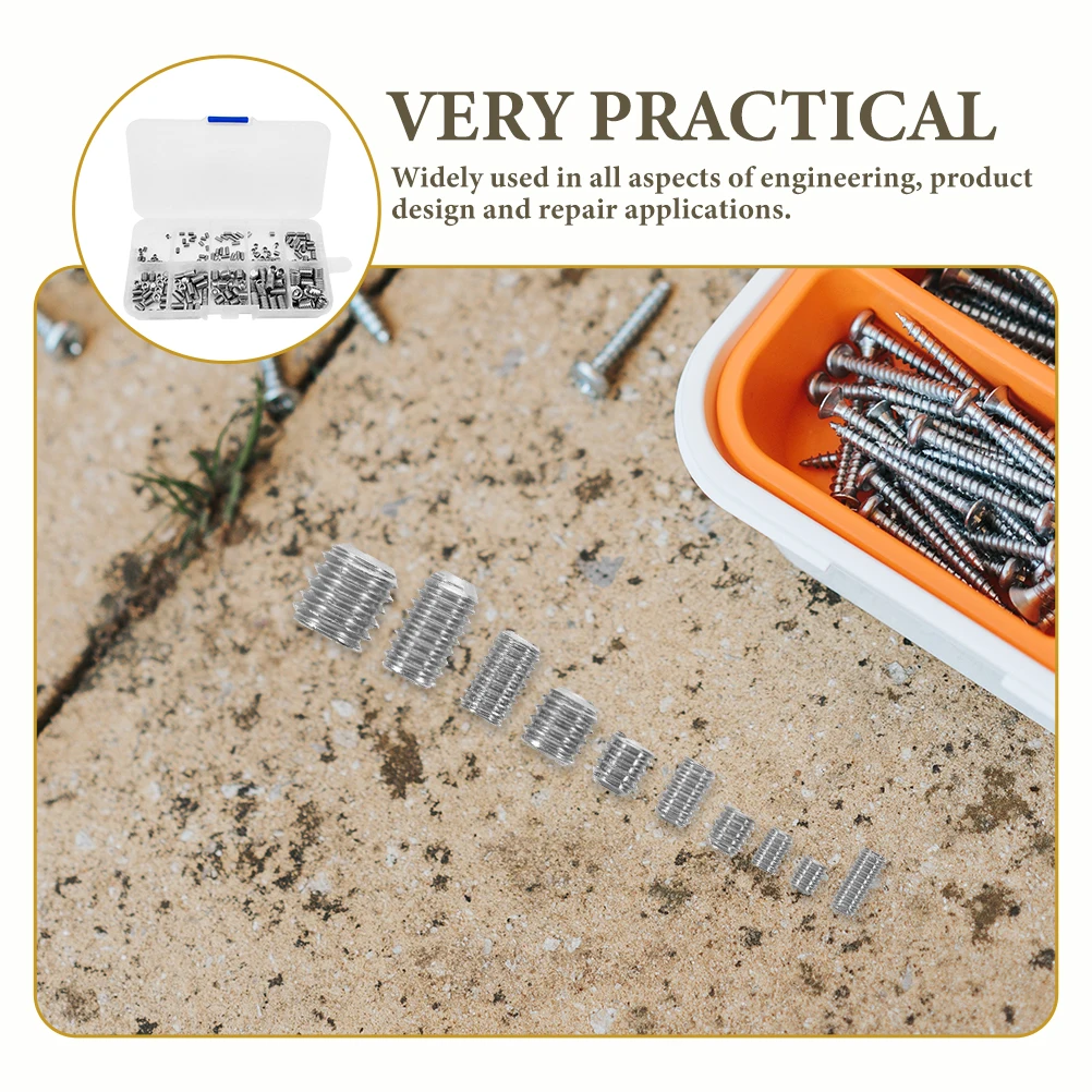 

1 Box Stainless Steel Set Screw Assortment Kit Hex Socket Grub Screws Small Screws for Engineering Repair Practical Screw Supply
