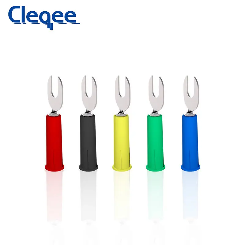 Cleqee P4002 5Colors 6mm Insert Spade Plug with 4mm Socket U Type and Y Type Harpoon Compatiable with 4mm Banana Plug