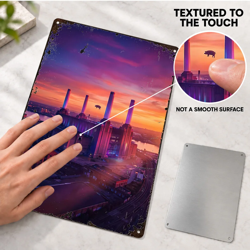 Pink Floyd Battersea Power Station Textured Metal Poster Customized Aluminum Sign Album Cover Design Wall Art For Home Office