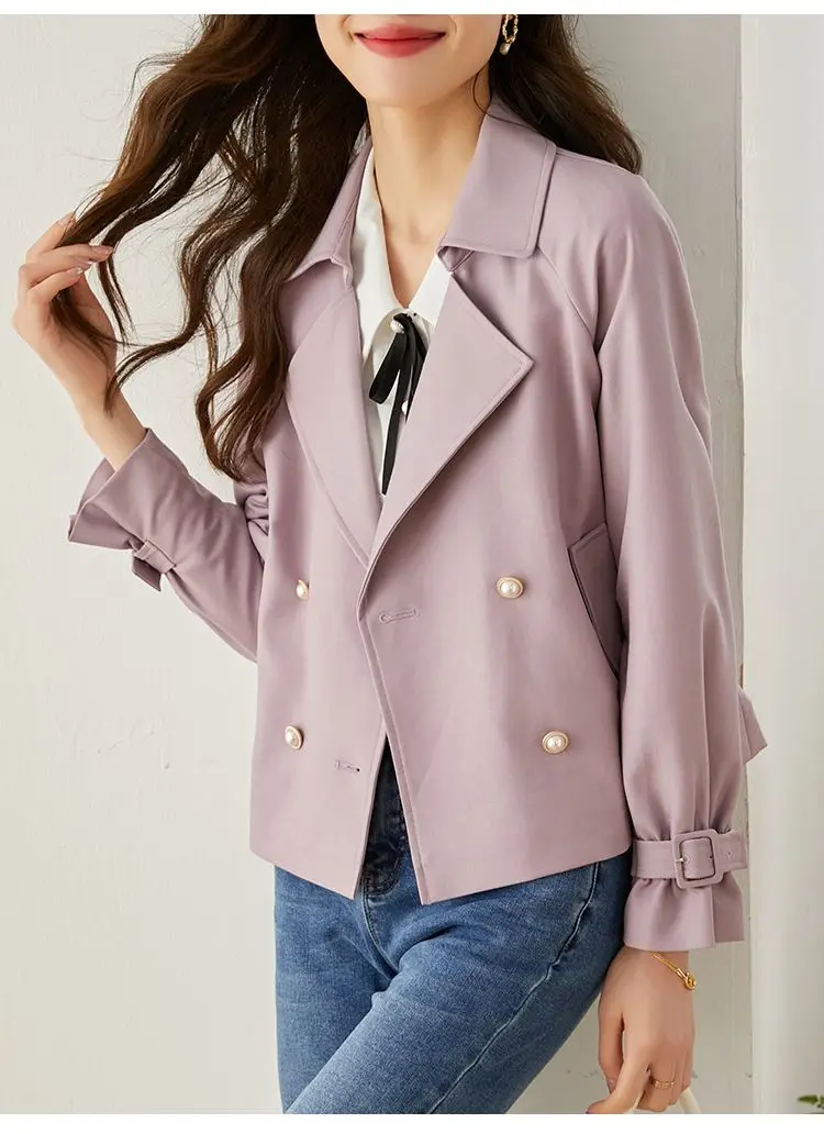 2023 Spring Autumn New Short Purple Windbreaker Women Casual Loose Female Outwear Trench Jacket