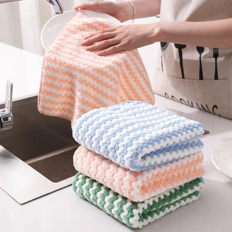 

5pcs/10pcs Kitchen Dishwashing Cloth Superfine Fiber Water Absorbent Cleaning Cloth Multipurpose Household Cleaning Tools