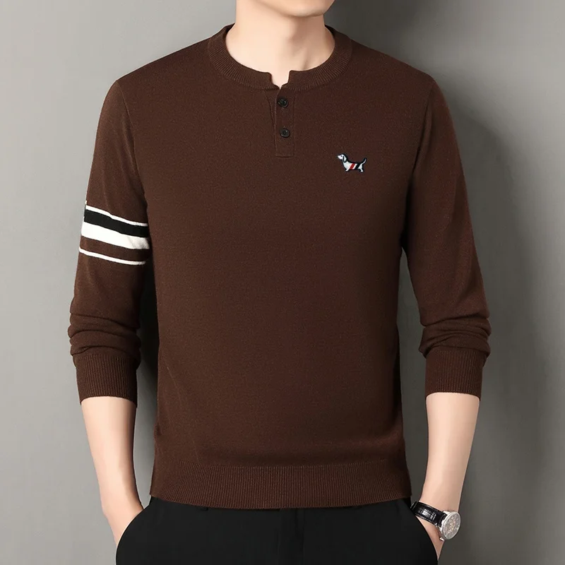 겨울 신상 남성용 O넥 풀오버 니트웨어 스웨터 럭셔리 퀄리티 투피스 버튼 컬러 블록 두꺼운 패션 출퇴근 남성복