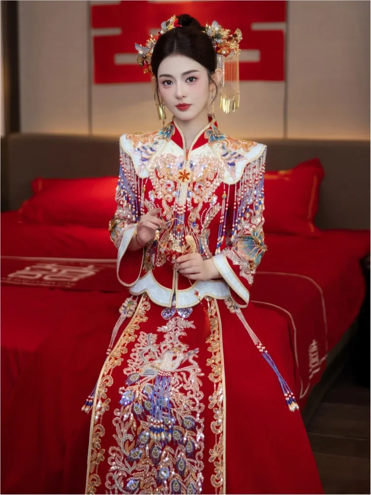 

Heavy industry velvet wedding dress new Chinese-style for brides and toasting