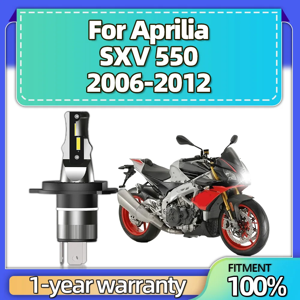 Motocicleta LED farol lâmpadas, farol, super brilhante, branco, 6000K, 12V, apto para Aprilia SXV 550, 2006, 2007, 2008, 2009, 2010-2012, H4, 1pc