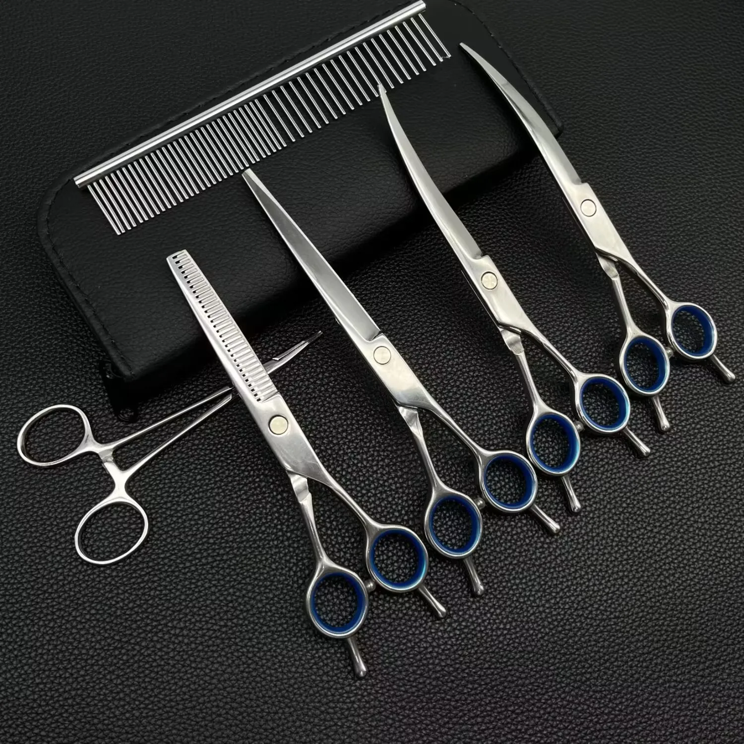 7 Inch Dog Scissors kit Professional Stainless Steel Pet Grooming Curved Scissors Shears Set