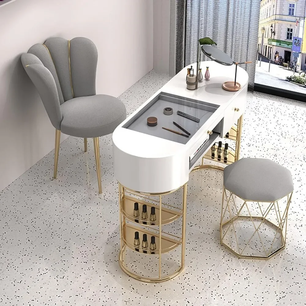 

Manicure Table Nail Tech Desk, Modern Creativity Makeup Dressing Station with Drawers,Professional Salon Beauty Home Wooden Work