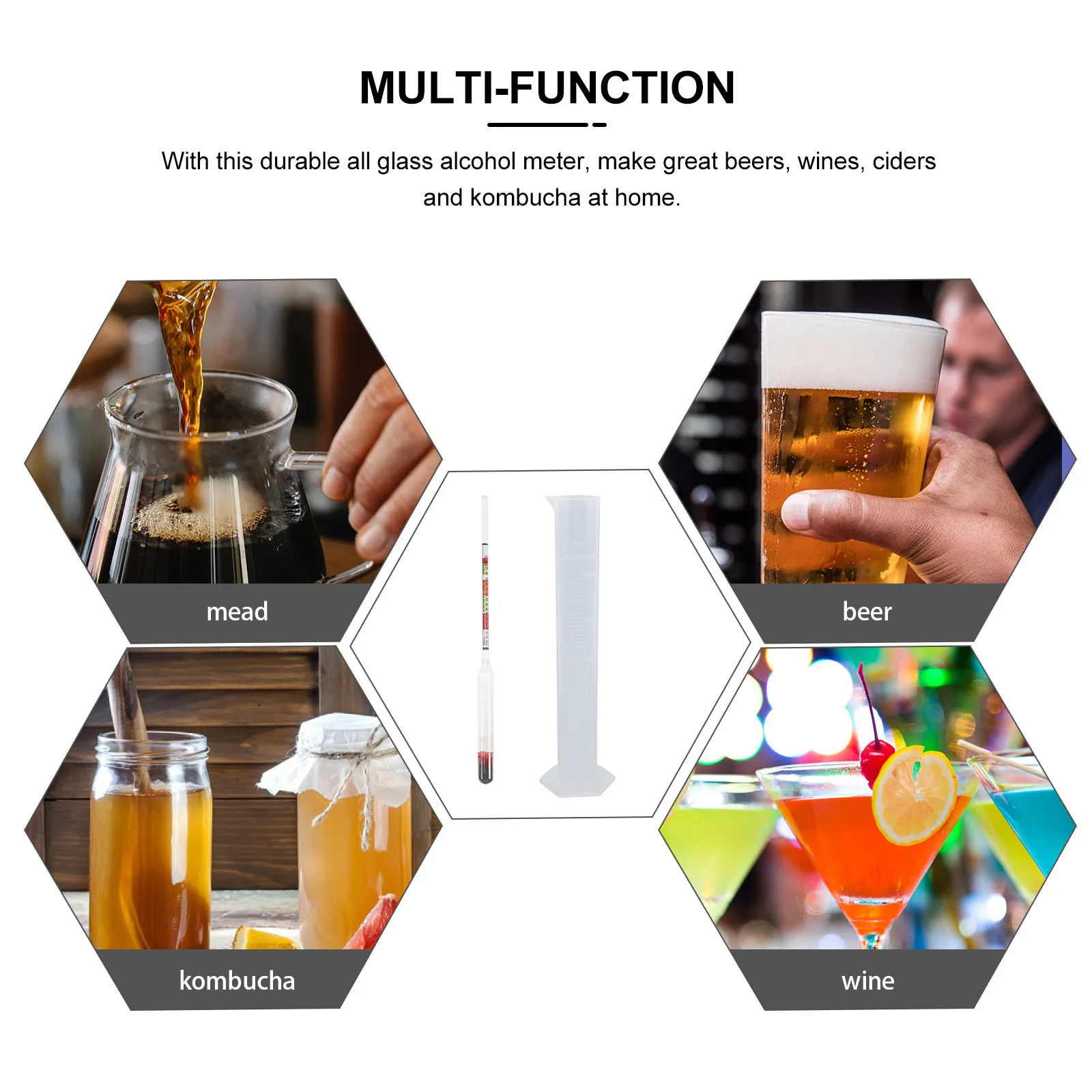 1Set Hydrometer and Test Jar Triple Scale Tool for Distilled Alcohol Wine Making Kits Sturdy Design Making Kit