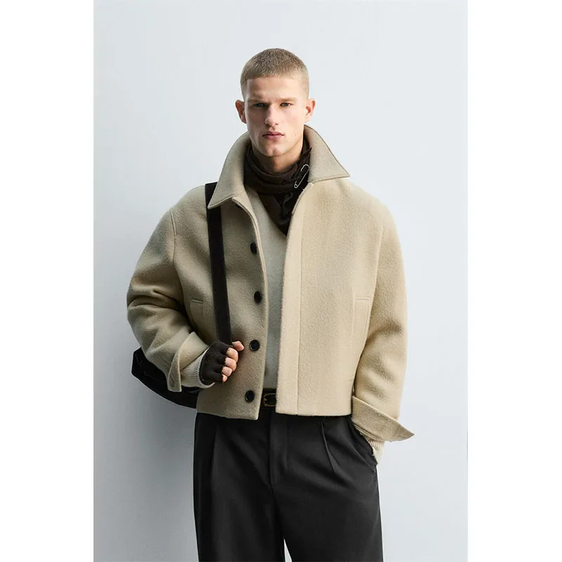 

Новая зимняя мужская шерстяная куртка свободного кроя с отложным воротником, модная осенняя коллекция 2025 для мужчин среднего возраста