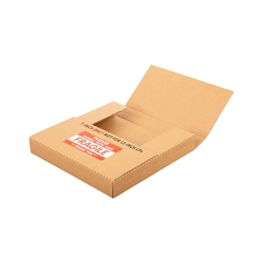 

7-Inch 45 RPM Record Mailers 7.5" x 7.5" x 1" Small Kraft Corrugated Shipping Boxes for 7" Vinyl NOT for 12" LPs with Fragile S