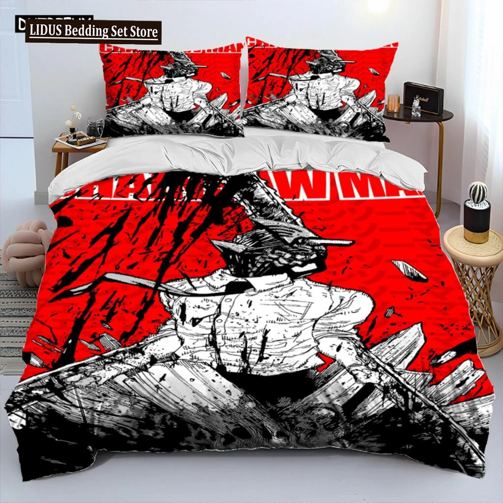 

3D Anime Chainsaw Man Denji Cartoon Comforter Bedding Set,Duvet Cover Bed Set Quilt Cover Pillowcase,king Queen Size Bedding Set