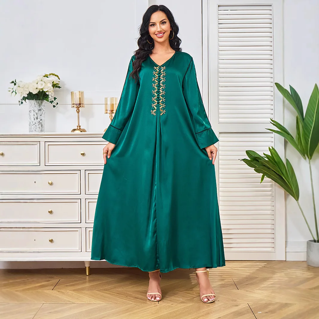

Muslim ethnic style fashion summer new Dubai Middle East party dinner dress beads simple temperament elegant vacation style high