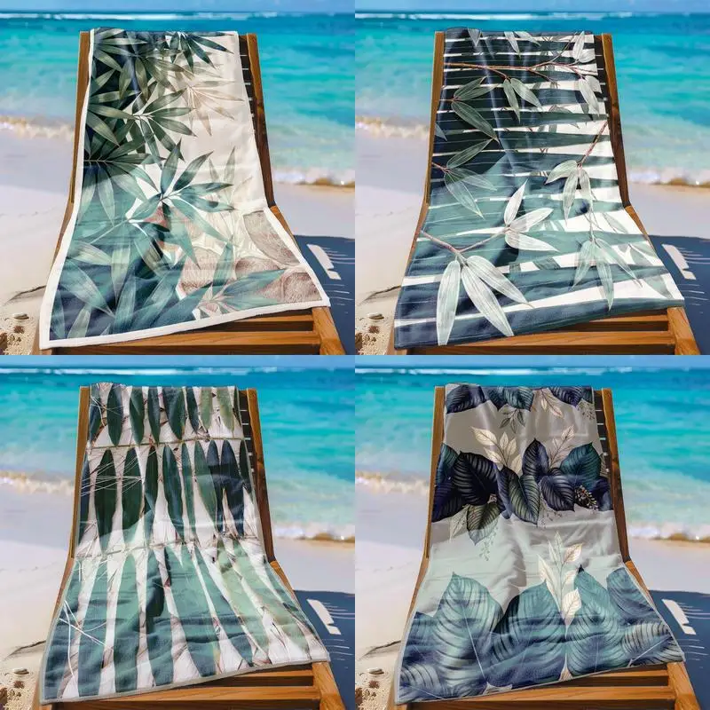 

Tropical Leaf Beach Towel Patterned Sunscreen And Windproof Suitable For Swimming Pool Camping Travel Blanket