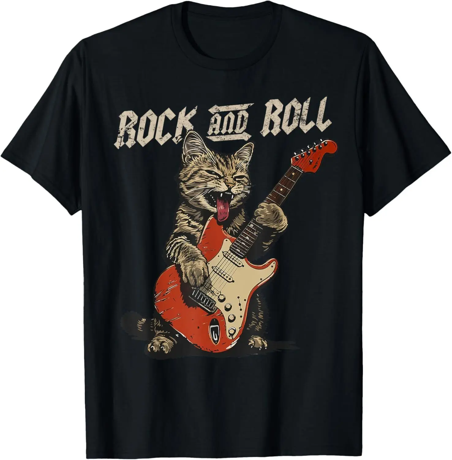 Rock and Roll Guitar Cat Vintage ROCK Guitarist Cat T-Shirt Hoodie