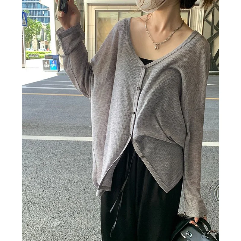 

Lady Designer Solid Knitted Cardigan Women Classic Baggy Long Sleeve Tops Female Korean Thin Leisure Daily Clothes