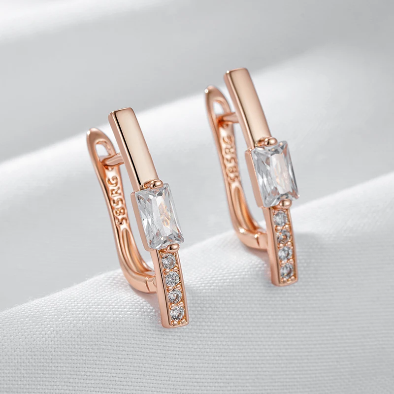 Kinel Hot 585 Rose Gold Color Drop Earrings for Women Trendy Square Natural Zircon Bridal Gift High Quality Daily Fine Jewelry