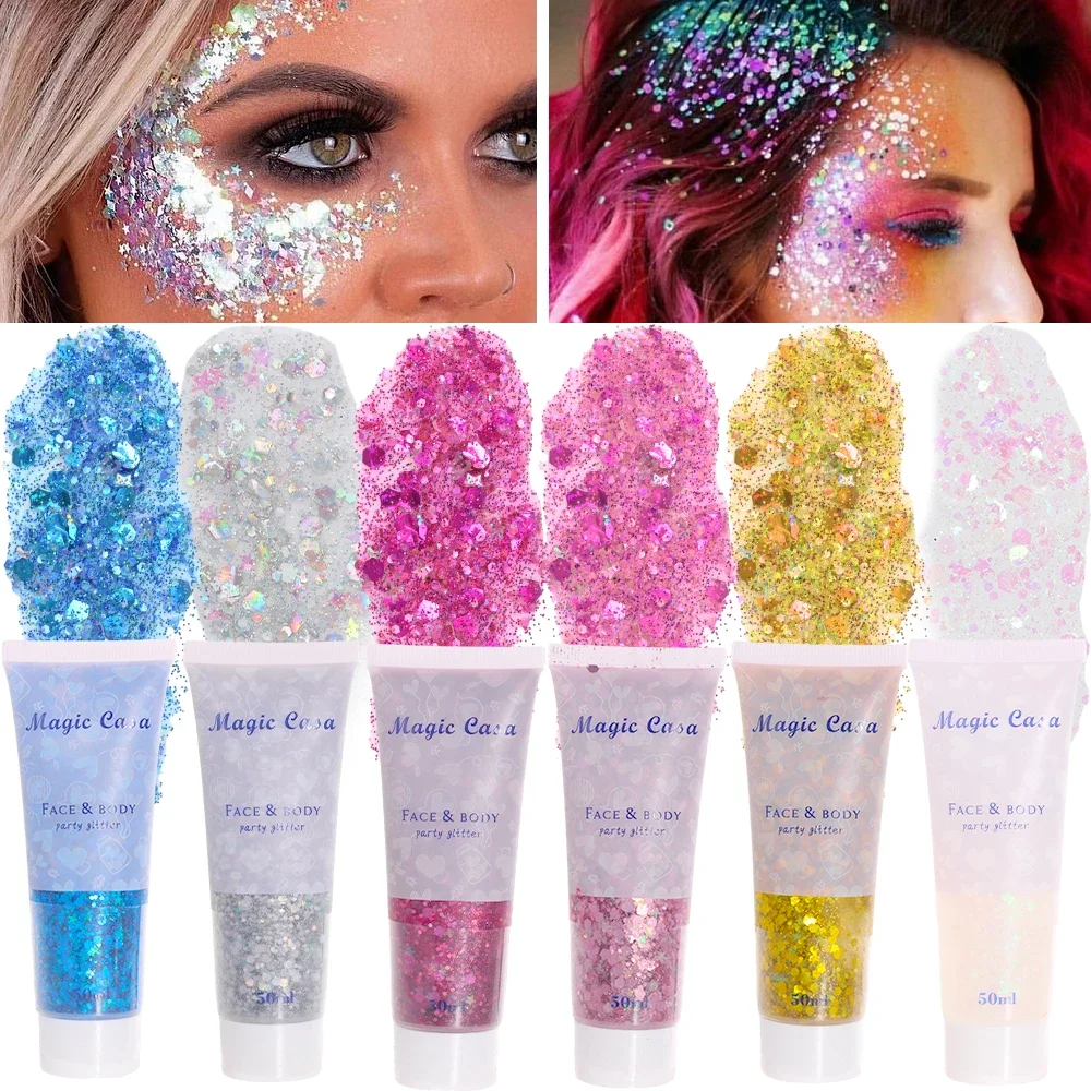 Gel de lentejuelas brillantes para cara, cuerpo, labios, ojos, uñas, sombra brillante DIY, Gel brillante, decoración de lentejuelas de colores, maquillaje duradero