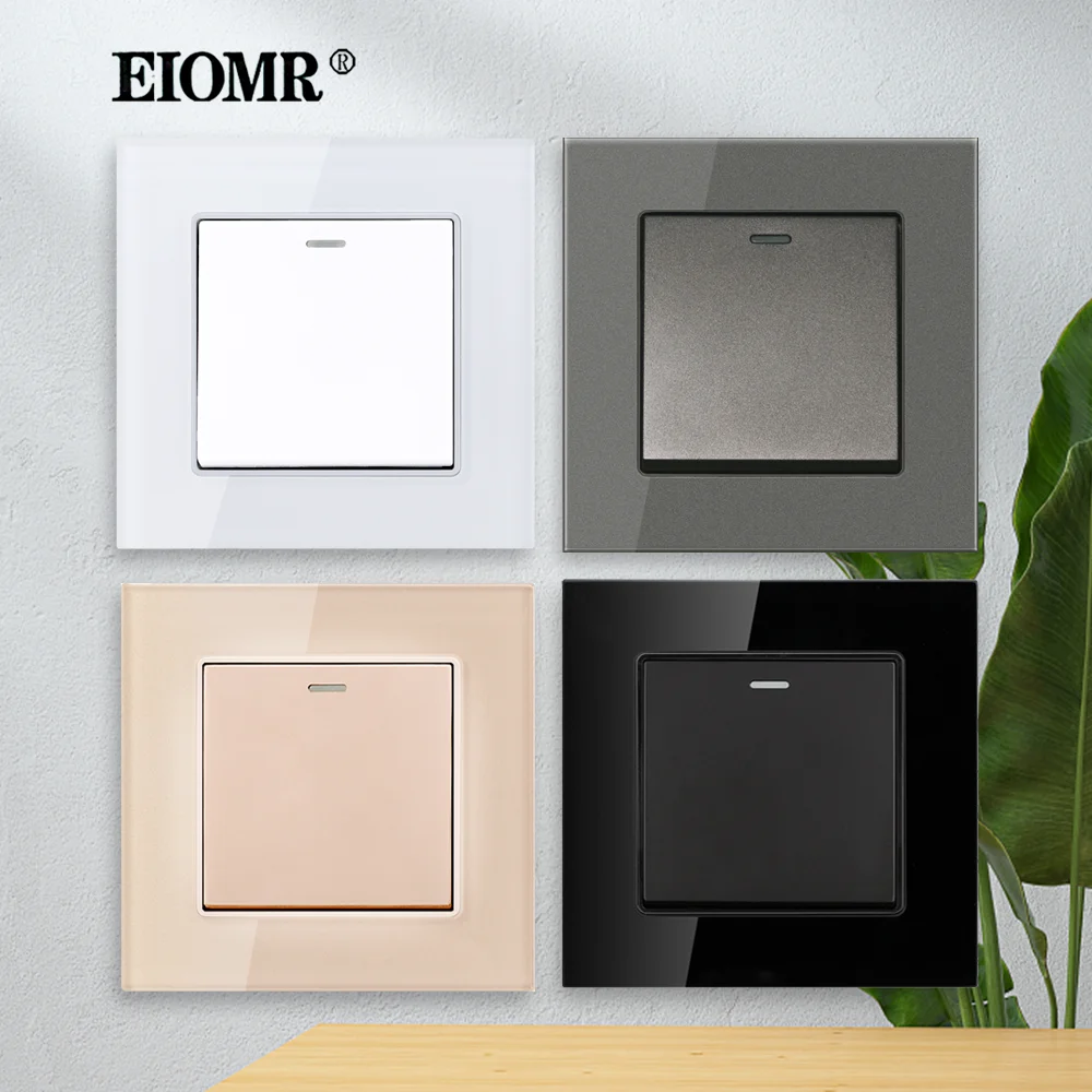 Eiomr 벽 스위치 조명, 1 갱 1 양방향 제어 소켓 푸시 단추, EU 표준, AC 110V-250V 토글 스위치, 온/오프 램프 벽 스위치