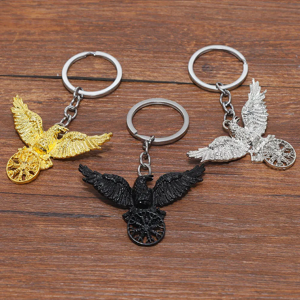 norse keychain Ravens Pendant Keychain Double Bird Mythology Amulet Key Chains For Men Women Talisman Jewelry Birthday Gift