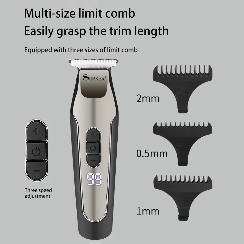 Surker profissão máquina de cortar cabelo aparador de barba para homens barbeador elétrico lcd 0mm máquina de corte de cabelo exigível r