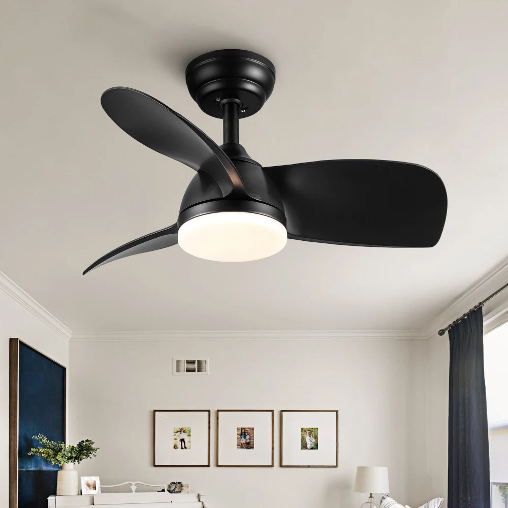 

28 Inch Integrated LED Ceiling Fan With Light 6 Speeds 3 Color Temperatures Quiet DC Motor For Bedroom Living Room Small Spac