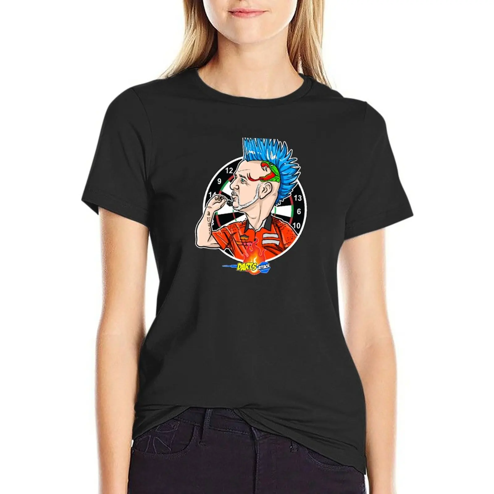 Caricature of Peter Wright by Darts Attack T-Shirt Short sleeve tee funny Blouse t-shirt dress for Women plus size