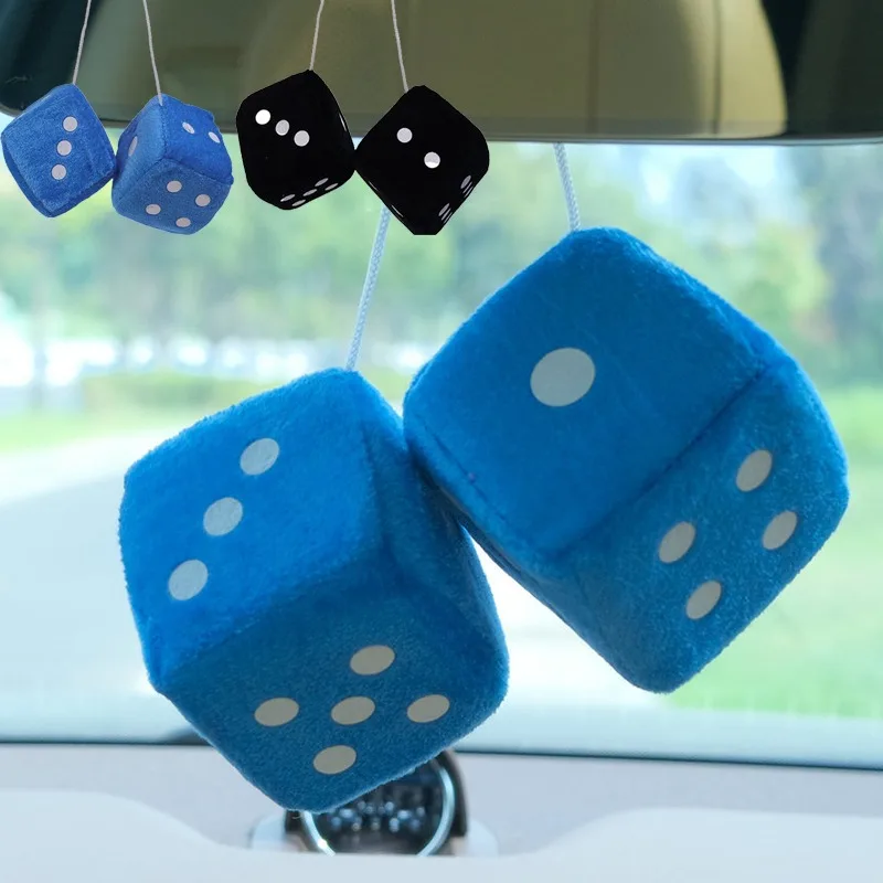

2PCS Car Interior Decoration Fuzzy Dice Hanging Plush Dots Soft Velvet Rearview Mirror Charm Pendant Auto Accessories Ornament