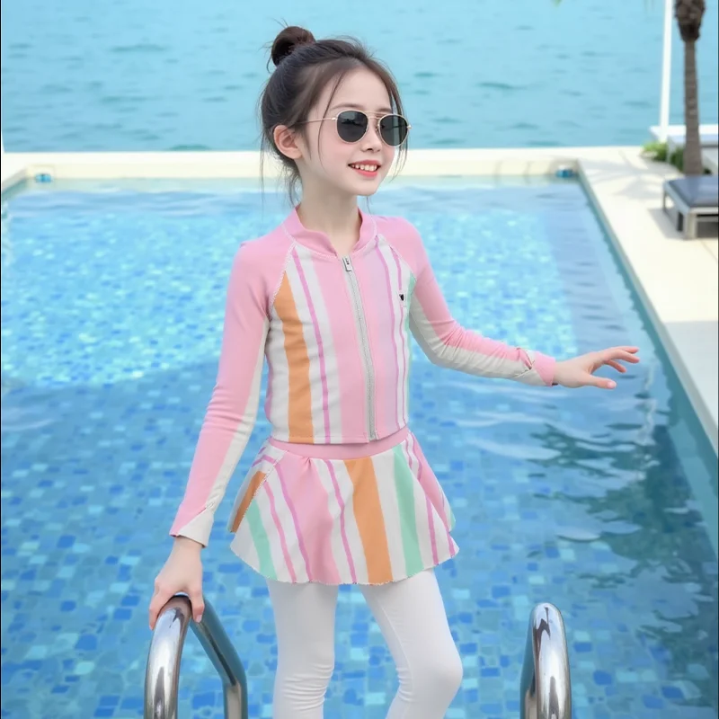 

Baby Girls Swimsuits Kid Long Sleeves Top+Pants Bottom Child Swimming Suit Toddler Bathing Wear Little Child Swimming Set 2-11Y