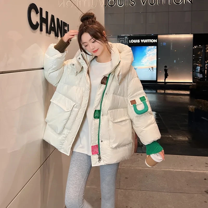 Womens Down Cotton Thick Jacket Casual Loose 2024 New Autumn Winter Warm Outwear With Hooded Hot Korean Style Coats