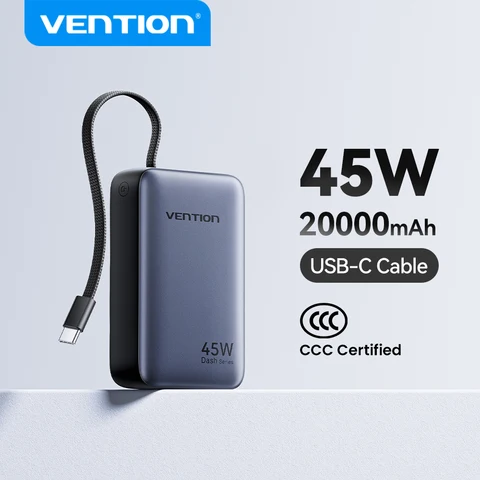 Vention 45W 20000mAh Power Bank с быстрой зарядкой для Xiaomi, iPhone, Samsung — детальный вид товара
