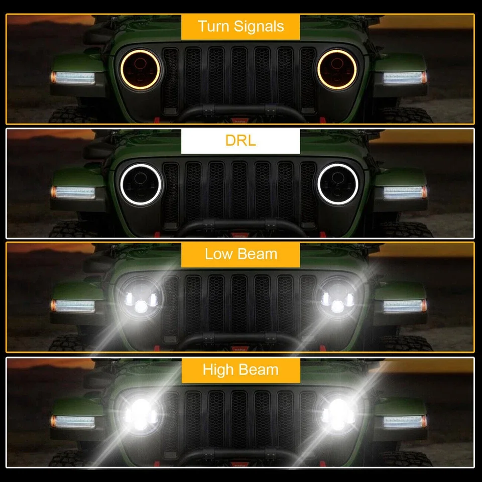 7 Inch Led Auto Headlight Motorcycle LED Headlight DRL Angel Eyes for Harley Honda Yamaha Jeep Lada Niva Urban Car H4 Headlamp