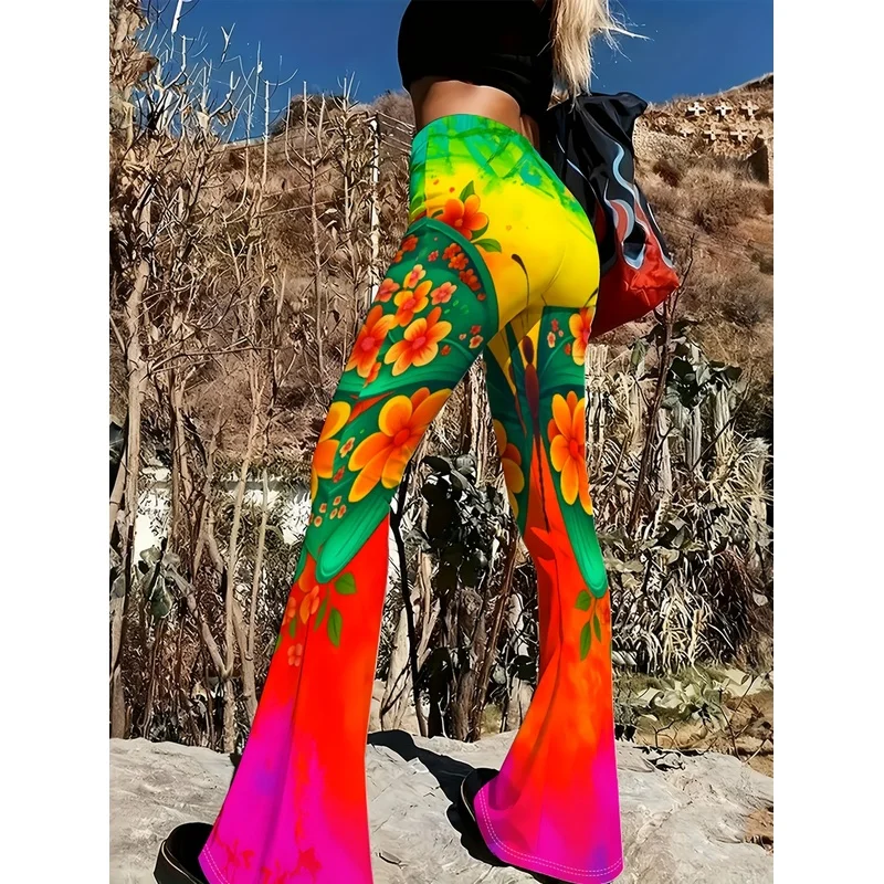Bohemian-style printed flared pants, suitable for 7-16 year old teenagers for daily street casual wear
