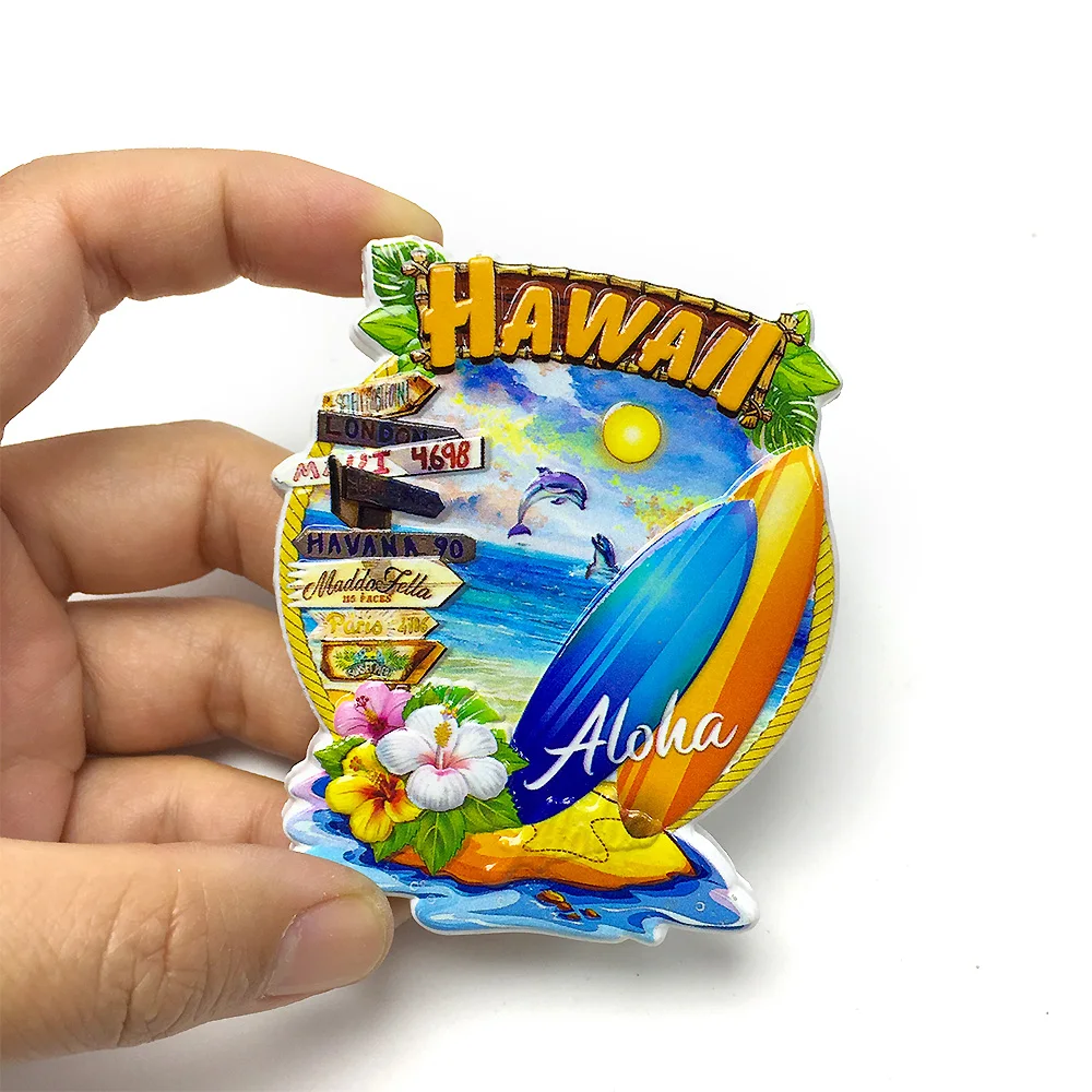 

Hawaii Theme Resin Fridge Magnet -Aloha Surfing Beach Scenes Decor - Souvenir Gift for Home Decor