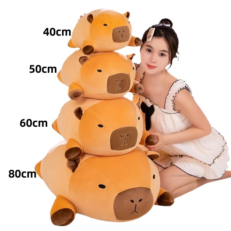 New 40-80cm Lying Capybara Animal Super Soft Dolls Throw Pillow Back Cushion Cartoon Toys Girls Boys Christmas Gifts Home Decor