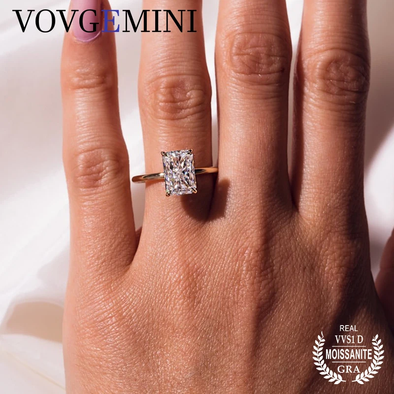 

VOVGEMINI 3carat 10*7mm Radiant Cut Real Moissanite Diamond Wedding Ring Vvs D 14k 18k Gold Fashion Women Rings Anillos Gift