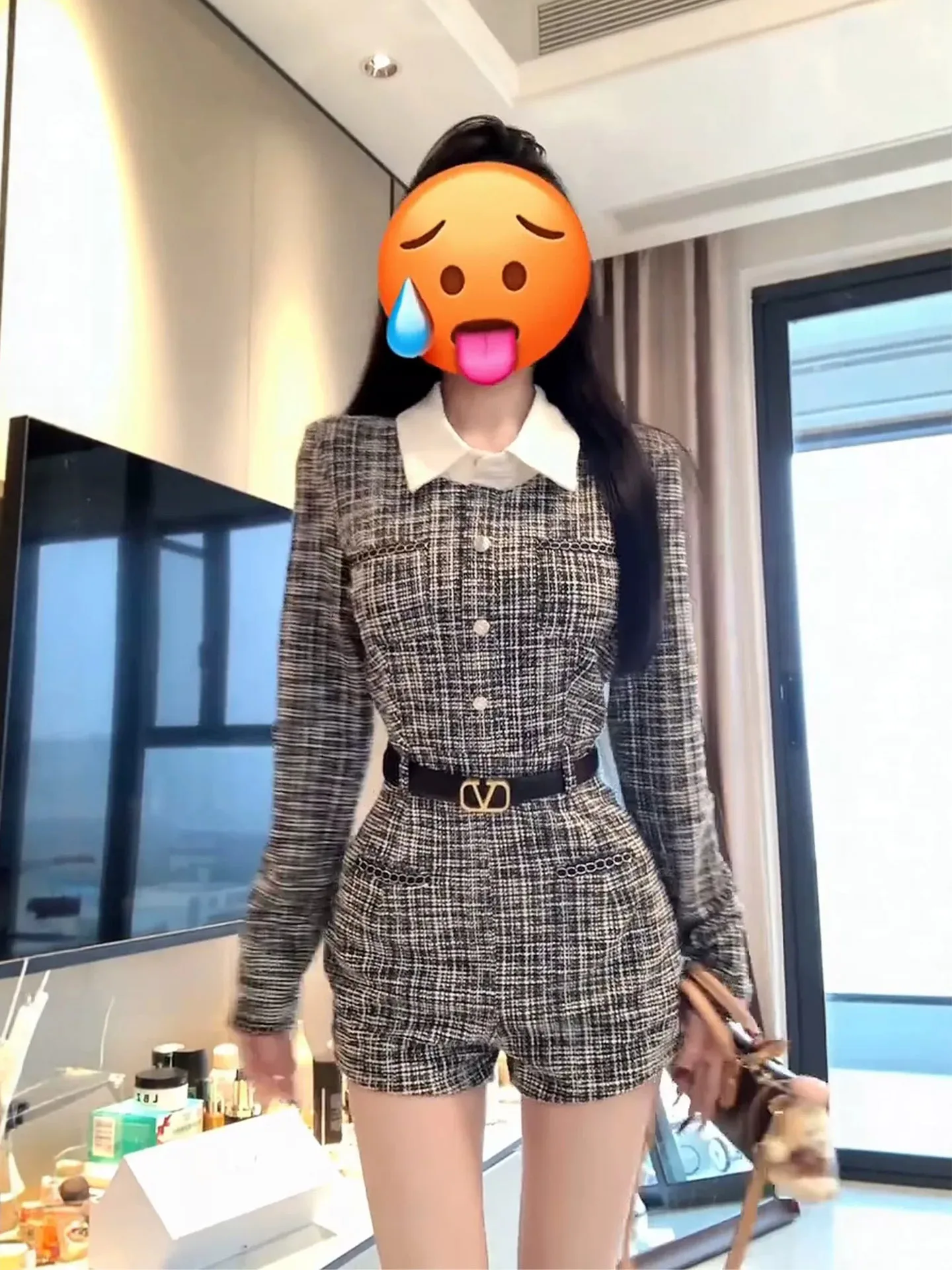 

Корейские эластичные утягивающие брюки-комбинезон XZY для женщин больших размеров с отстегивающимся воротником, короткие брюки с высокой талией, весенняя мода