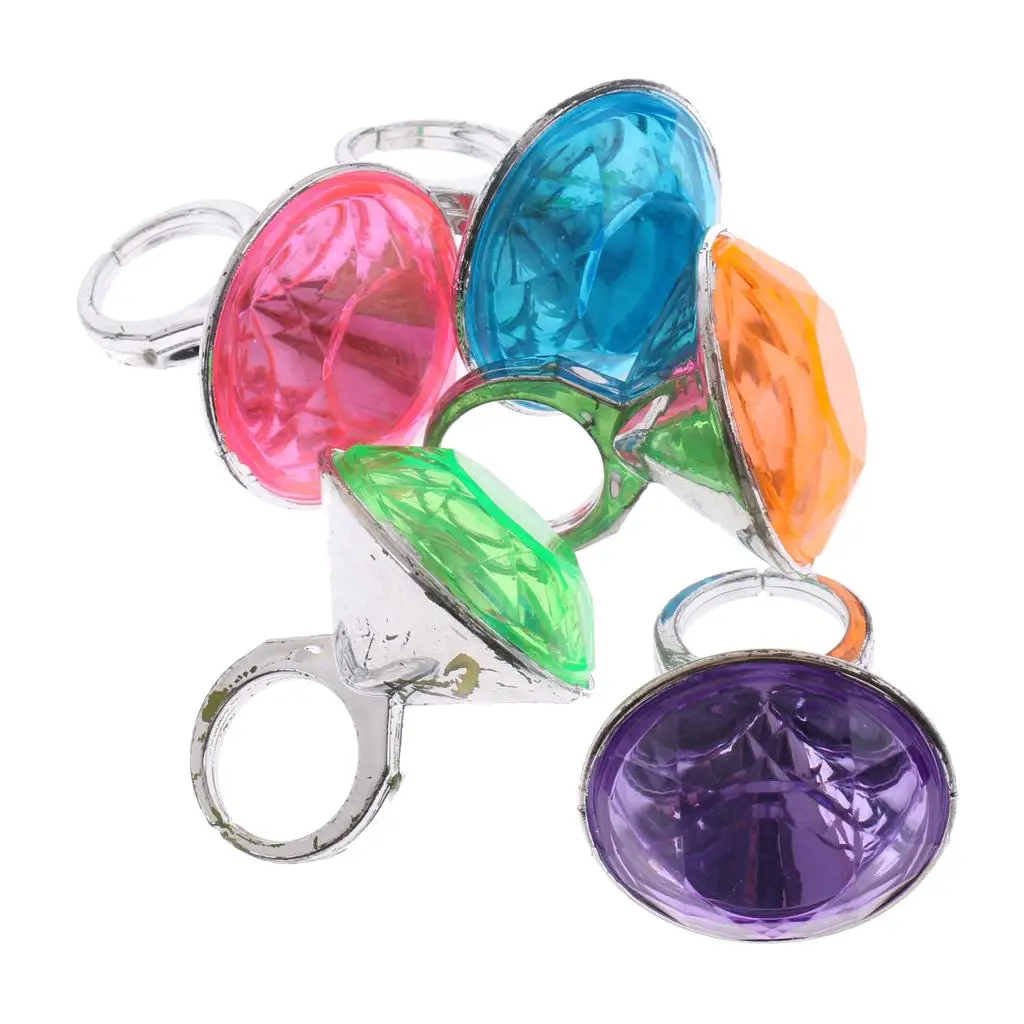 Adjustable Kids Pretend Play Rings Party Bag Favours Mixed Color Plastic Jewelry Toy for Children