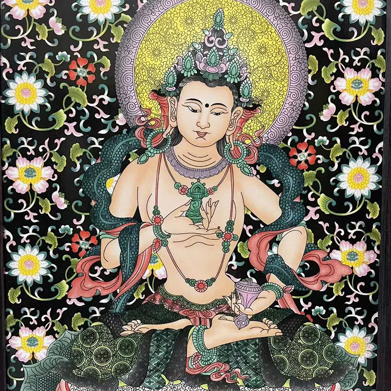 Antique rosewood inlaid porcelain panel painting enamel color Thangka Vajrasattva Buddha statue home decoration