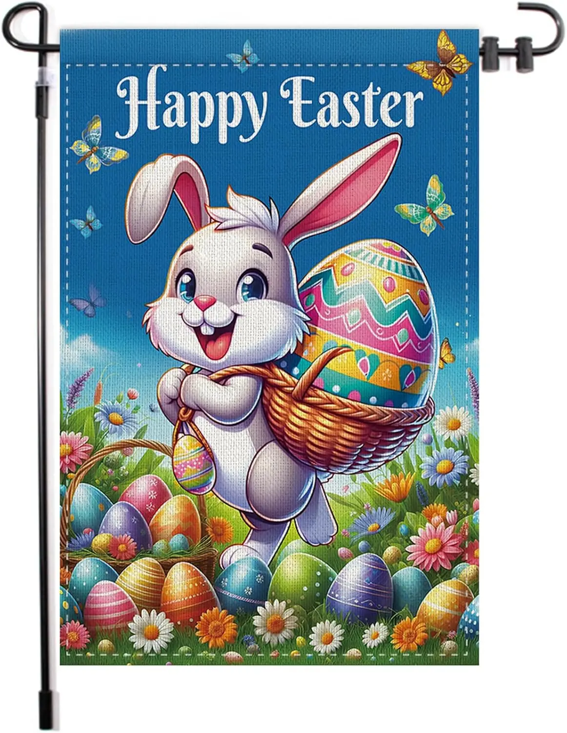Easter Garden Flag, Easter Flag Outdoor, 11.8x 17.7 In Bunnies Garden Flag, Holiday Yard Outdoor Decoration, Bunny Egg Decor SSL