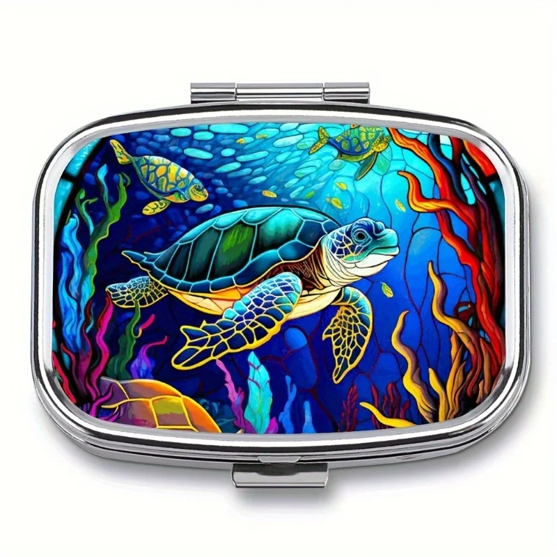 Alloy Turtle Pill Box with 2 Compartments, Decorative Metal Vitamin Box, Pocket or Wallet Portable Pill Box, Travel Unique Gifts