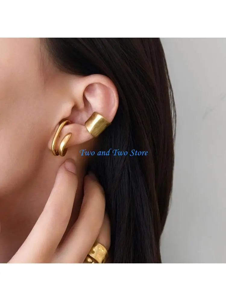 HX6F 2 Pieces Trendy Without Piercing Earrings With Modern Geometric Designs