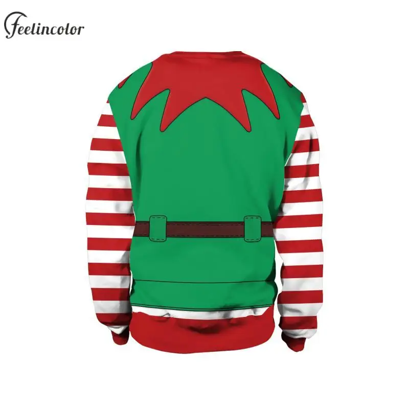 Men Christmas Elf Sweatshirts Red Green Genie Graphic Pullover 3D Printed Xmas Party Novelty Hoodies Warm Couple Clothing