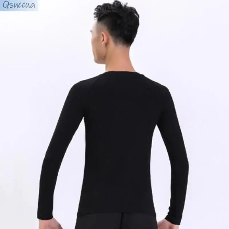 Men\'s Latin Dance Tops Adult Practice Clothing Modern Dance Long-Sleeved National Standard Dance Round Neck Turtleneck V-Neck