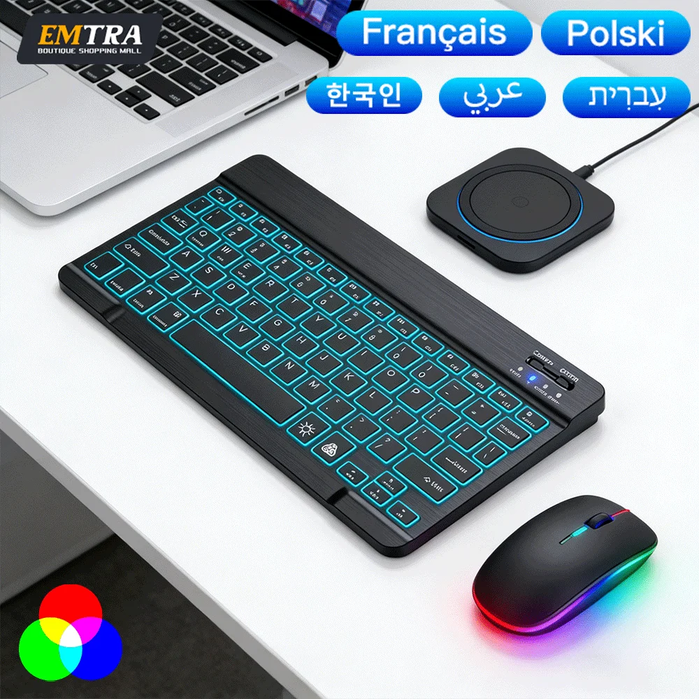 Backlit For iPad Keyboard and Mouse Backlight Bluetooth Keyboard For IOS Android Windows Wireless Keyboard and Mouse Spanish