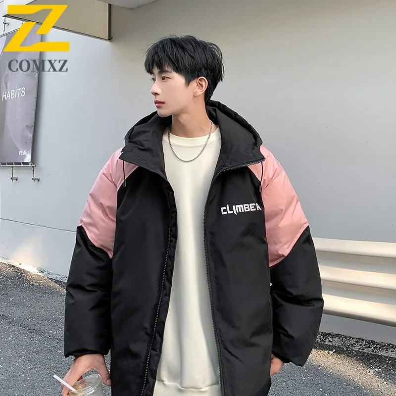 

Мужская куртка с цветными блоками, зимнее ветрозащитное пальто на флисовой подкладке, парка с утолщенной хлопковой подкладкой, уличная рабочая одежда для холодной погоды, уличная одежда