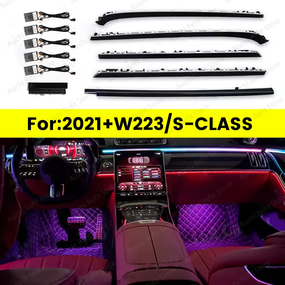 New 64 Colors LED Active Ambient Light For Mercedes Benz 2021+ W223 S-Class S450L S480 S500L Multi-color Decorative Lights Refit