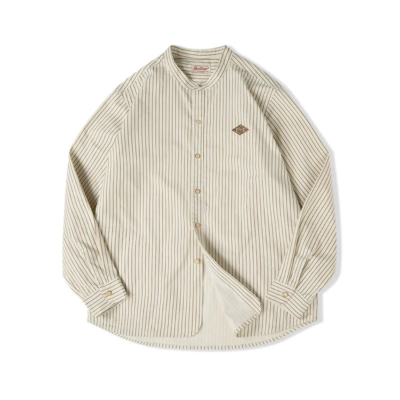 Maden-Chemises à manches longues à manches longues pour hommes, chemise de baseball rétro, col à bande verticale, 100% coton